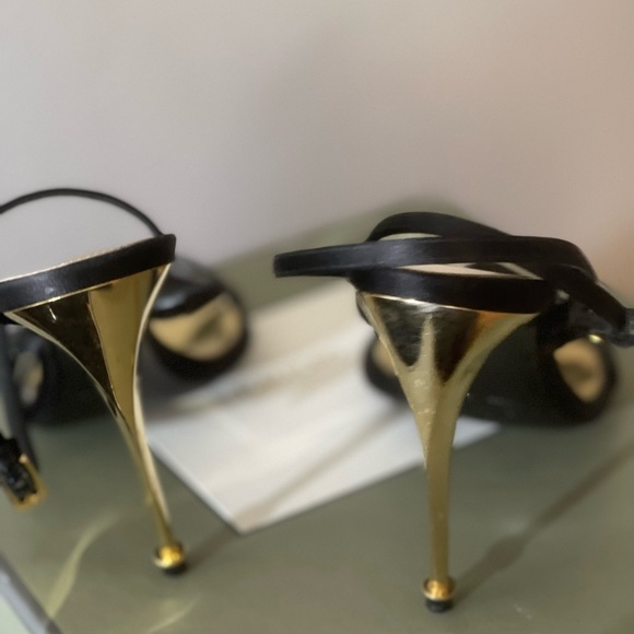 COPY - Black satin ankle strap with gold heel - Picture 4 of 12